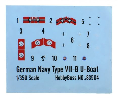 Сборная модель 1/350 подлодка German Navy Type VII-B U-Bo Hobby Boss 83504