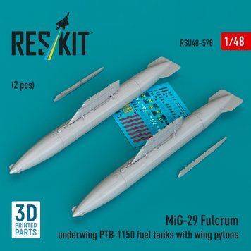 Масштабна модель 1:48 підкрилові паливні баки ПТБ-1150 МіГ-29 Fulcrum з пілонами крила (2 шт.) Reskit RSU48-0578