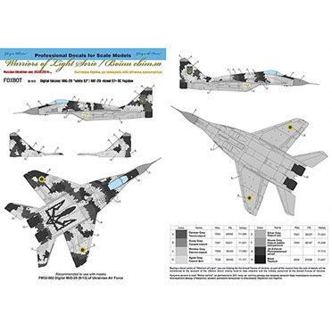 Decal 1/32 MiG-29 9-13 Ukrainian Air Force, digital camouflage (decals with masks) Foxbot 32-013A, In stock