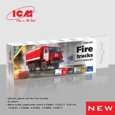 Набір акрилових фарб для пожежних автомобілів ICM 3031