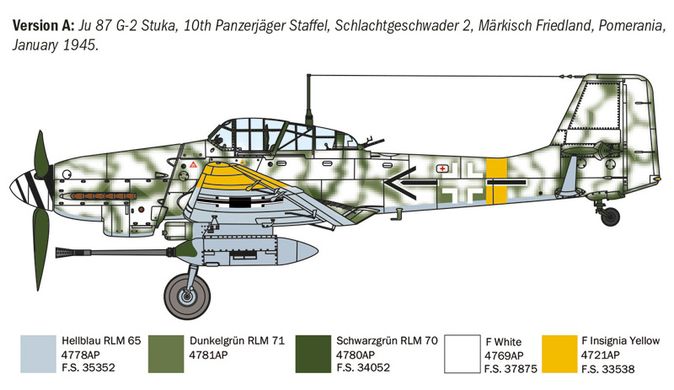 Assembled model 1/72 dive bomber Ju 87 G-2 Kanonenvogel Italeri 1466