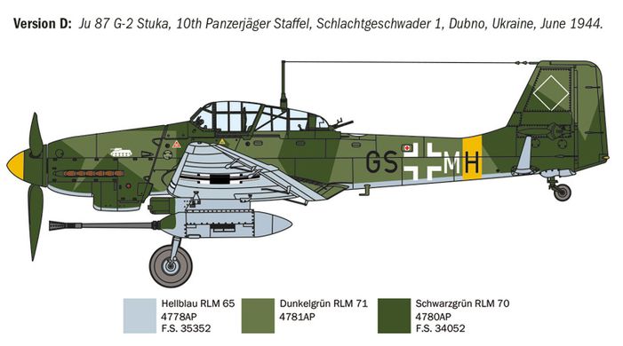 Assembled model 1/72 dive bomber Ju 87 G-2 Kanonenvogel Italeri 1466
