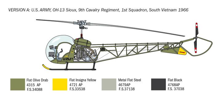 Сборная модель 1/48 транспортно-смотровой вертолет OH-13 Sioux Italeri 2820