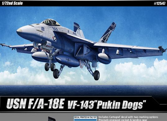 Сборная модель 1/72 истребитель USN F/A-18E VF-143 "Pukin Dogs" Academy 12547