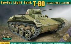 Сборная модель 1/72 легкий танк Т-60 1942 завода №264 спицированные колеса, зима 1942 ACE 72540