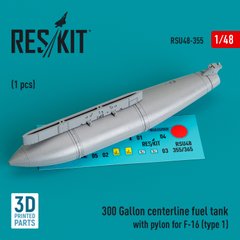 Масштабная модель 1/48 Центральный топливный бак на 300 галлонов с пилоном для F-16 (тип 1) (1 шт.) (3D-печать) Reskit RSU48-0355, В наличии