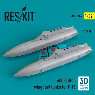 Масштабна модель 1/32 Паливні баки крила на 600 галонів для F-16 (2 шт.) (3D-друк) Reskit RSU32-0144, В наявності