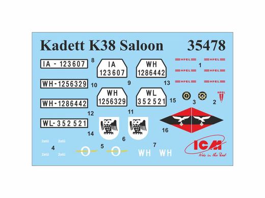 Збірні моделі 1/35 Легкові автомобілі Вермахту (Kadett K38 Saloon, Kapitan Saloon, Admiral Saloon) ICM DS 3504