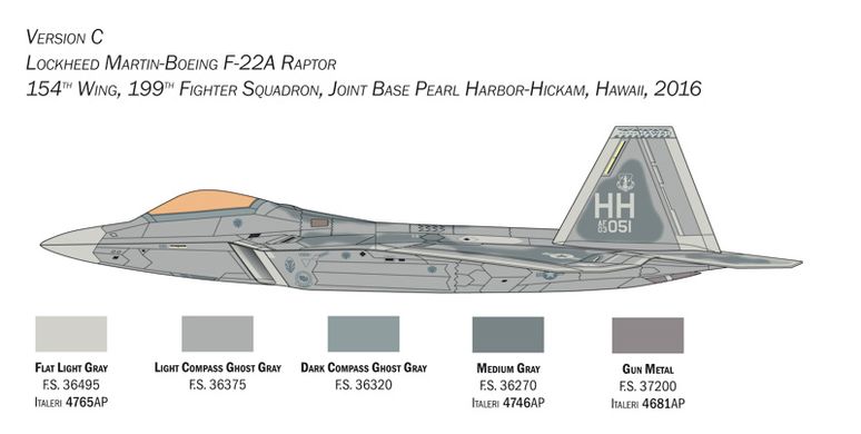 Збірна модель 1/48 невидимий винищувач Lockheed Martin-Boeing F-22 A Raptor Italeri 2822