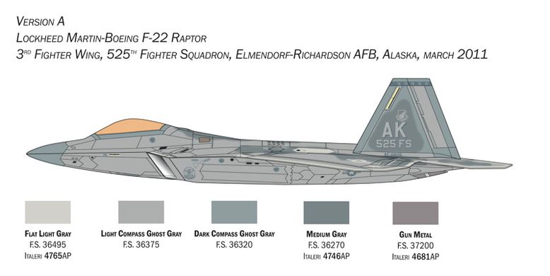 Збірна модель 1/48 невидимий винищувач Lockheed Martin-Boeing F-22 A Raptor Italeri 2822