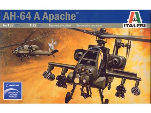 Assembled model 1/72 helicopter US AH-64A Apache Attack Helicopter Italeri 0159
