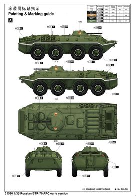 Збірна модель 1/35 бронетранспортер БТР-70 ранньої версії BTR-70 APC early version Trumpeter 01590
