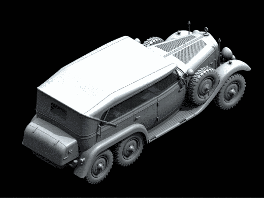 Сборная модель 1/24 Typ G4, Автомобиль германского руководства 2 Мировой войны с поднятым тентом ICM 24012