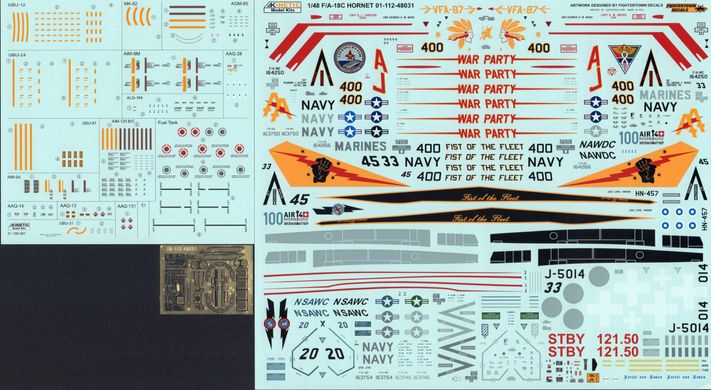 Збірна модель 1/48 літак F/A-18C Hornet US Navy, Swiss Air Force, Finnish Air Force & Top Gun Gold Kinetic 48031