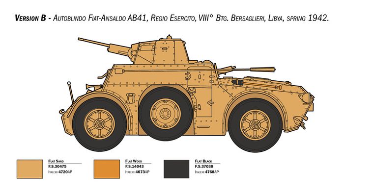 Assembly model 1/35 armored car Autoblinda AB 41 with Bersaglieri El Alamein Italeri 6591