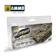 Paint set for Drybrushing technique Set of green colors Ammo Mig 7301